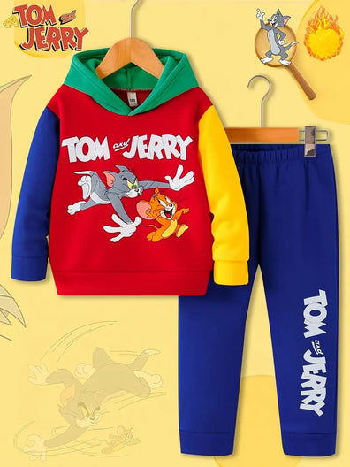 Tom and Jerry Design Baby Hoodie & Trouser Set - Soft Fleece Stuff, Machine Washable - Perfect for Winter, Perfect for Outdoor TS6419F
